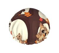 Cartoon Family Owls On The Brown Tree Shower Cap for Women Double Layers Thick Hair Caps Reusable Waterproof Bath Caps with Elastic Band Hair Hat Washable Shower Hat for Men Women Spa Salon