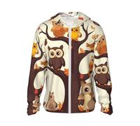 Cartoon Family Owls On The Brown Tree Sun Protection Hoodie Jacket Full Zip Long Sleeve Sun Shirt with Pockets for Outdoor, Black, 3XL