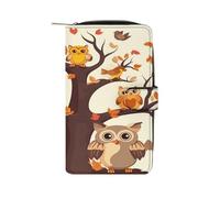 Cartoon Family Owls On The Brown Tree Wallet Multifunctional Leather Wallets for Men Compact Long Wallet Credit Card Holder Passport Bag