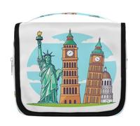 Cartoon Famous Landmarks Travel Toiletry Bag for Women Men Girls Boys Kids Makeup Cosmetic Bag Hanging Wash Bag Toiletries Organizer Shower Bag