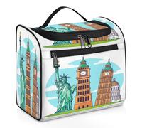 Cartoon Famous Landmarks Travel Toiletry Bag for Women Men Kids Girls Boys 11.2 L Big Cosmetic Makeup Bag Hanging Wash Pouch Bag Toiletries Organizer Shower Bag