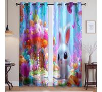 Cartoon Fantasy Candy Rabbit Drapes For Boys And Girls - Festive Theme Polyester Eyelet Curtains, Colorful, W46 x L90(2 Panels) 117x228cm