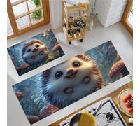 Cartoon Fantasy Kitchen Carpet Runners Non-Slip Rugs - Hedgehog Mushroom Forest Kitchen Mats 2 Piece Absorbent Soft Low Pile Area Floor Rug for Laundry Room Bedroom Entrance, 40x60cm+40x120cm