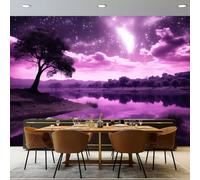 Cartoon Fantasy Style Lake View Pattern Wallpaper Bedroom Kids Boys 3D Wallpaper Mural, Purple Kids Teens Room Poster Photo Wall Mural Themed Room Playroom Decoration 300 x 210 cm(WxH)