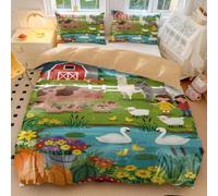 Cartoon Farm Animals Duvet Cover Happy Farmyard Friends Design, Soft Microfiber for Kids Girls Bedroom Decor, Countryside Duvet with Apple Tree Print (style5,Single135x200cm+65x65cm*2)