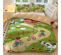 Cartoon Farm Animals Duvet Cover Happy Farmyard Friends Design, Soft Microfiber for Kids Girls Bedroom Decor, Countryside Duvet with Apple Tree Print (style1,Single135x200cm+50x75cm*2)