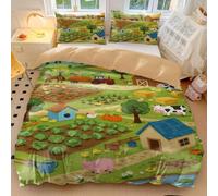 Cartoon Farm Animals Duvet Cover Happy Farmyard Friends Design, Soft Microfiber for Kids Girls Bedroom Decor, Countryside Duvet with Apple Tree Print (style2,Single135x200cm+50x75cm*2)