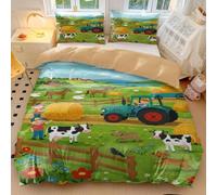 Cartoon Farm Animals Duvet Cover Happy Farmyard Friends Design, Soft Microfiber for Kids Girls Bedroom Decor, Countryside Duvet with Apple Tree Print (style4,Single135x200cm+65x65cm*2)