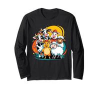 Cartoon Farm Animals Group with Cows Pig and Sheep Long Sleeve T-Shirt