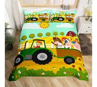 Cartoon Farm Tractor Comforter Cover King,Happy Farmer Cute Farm Animals Bedding Set for Kids Boys Girls Youth,Farmhouse Cow Sheep Horse Duvet Cover Colorful Rural Country Style Bedspread Cover
