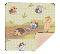 Cartoon Farmer Hedgehogs Green Soft Padded mat for Baby to Play on Floor for Indoor Outdoor Lightweight foldablummy Time Activity Mat for Babies Infants Toddlers, 50'' x 50''tapete