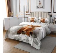 Cartoon Farmhouse Highland Cow Bedspread Single Size,Rustic Farmhouse Coverlet Kids Girls Boys Room Decor,Simple Fashionable Style Bedding Quilt,1 Pillowcase,Light Grey