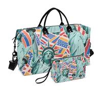 Cartoon Fashion Statue of Liberty Decorative Carry on Bag Workout Bag with Adjustable Strap for Hiking 2 Pcs Set bolso para viajar