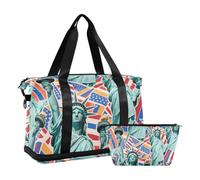 Cartoon Fashion Statue of Liberty Overnight Bag with Wet Pocket Adjustable Strap Workout Bag for Yoga Foldable for Men Women