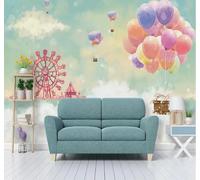 Cartoon Ferris Wheel Hot Air Balloon Sky Castle 3D Wallpaper Easy Install Feature Office Living Room Sofa Bedroom TV Background Wall Decoration-300cm×210cm