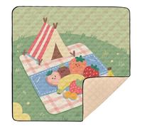Cartoon Field Picnic Fruits Green Large Stylish Baby Playmat for Indoor Outdoor Water Resistant Kicking Mat for Baby Kids Toddlers Infants, 50'' x 50''