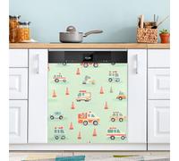 Cartoon Fire Truck Dishwasher Magnet Cover for Door Front, Large Metal Decorative Kitchen Dishwasher Panel Decal Refrigerator Magnetic Decor Sticker 58 x 66 CM
