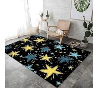 Cartoon Fireworks Stars Theme Area Rug For Living Room Soft Black Floor Mat Printed Large Carpet, Short Pile Washable Area Rugs For Bedroom Dining Room Non Slip Non Shedding Rug,