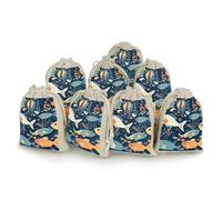 Cartoon Fish And Coral 8 PCS Muslin Bags with Drawstring Sachet Bags Empty Small Cotton Drawstring Bag Muslin Reusable & Washable Cotton Bag for Herb Spice Candy Soap Jewelry Wedding Gift Pouches