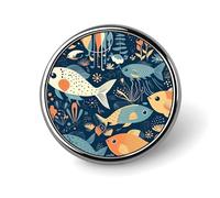 Cartoon Fish and Coral Round Badge Exquisite and Fashionable Appearance Metal Emblem Round Button Pins for Clothing Bags Hat Decoration Jewelry Gift