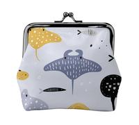 Cartoon Fish and Stingray, PU Leather Coin Purse, Small Wallets, Change Pouch with Kiss Lock Clasp Buckle, Change Purse