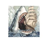 Cartoon Fish Eating Ship in Sea Printed Square Jigsaw Puzzle 16x16 CM, Puzzle Challenging Game for Adults Gifts, Family Fun Decorative Wall Decor