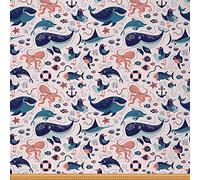 Cartoon Fish Fabric by The Yard Cute Whale Upholstery Fabric Octopus Tentacle Decorative Fabric Seashell Starfish Anchor Outdoor Fabric DIY Art Upholstery and Home Accents Pink Blue 1 Yard