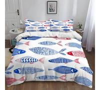 Cartoon Fish Line Art White Small Single Duvet Set 120 x 150 cm with 40 x 60 cm Pillowcase - Soft Cozy Microfiber, Hypoallergenic Breathable Non-Iron Easy Care Home Bedding, Perfect for Kids and Teens