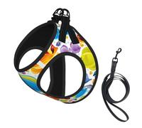 Cartoon Fish Print Adjustable Dog Harness Collar And Leash Set, Reflective Breathable Lightweight Vest For Walking