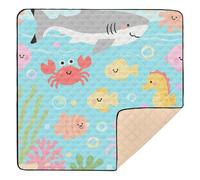 Cartoon Fishs Ocean Cute Foldable Thick Play mat for Baby for Floor Water Resistant Foldable Tummy Time Activity Mat for Babies Infants Toddlers, 50'' x 50''alfombra de juegos