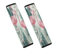 Cartoon Flamingo Leaves Car Seat Belt Cover Soft Comfortable Shoulder Seatbelt Pads Cover Seat Belt Pad for Suitable for Car Interior Accessorie