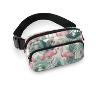 Cartoon Flamingo Leaves Fanny Pack for Women Men Waist Bag Belt Bag Adjustable Casual Bag for Travel Sports Hiking, white, 7.9x5.1inches