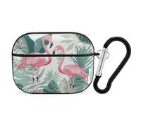 Cartoon Flamingo Leaves for Airpod Pro Case Cover Hard Shell Full Drop Protection Cover with Keychain Compatible with AirPod Pro 2nd/1st Generation, Front LED Visible,Black