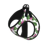 Cartoon Flamingo Leaves Print Step in Dog Harness and Leash Set,Mesh Pet Vest Harness for Small Dogs and Cats