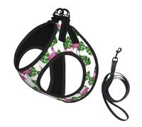 Cartoon Flamingo Leaves Print Step in Dog Harness and Leash Set,Mesh Pet Vest Harness for Small Dogs and Cats