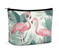 Cartoon Flamingo Leaves Travel Makeup Bag Large Toiletry Bag for Women Waterproof Cosmetic Bags for Purse Portable Makeup Organizer Bags Cute Zipper Pouch Cosmetic Pouch Funny Travel Makeupbag