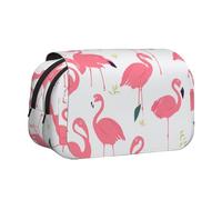 Cartoon Flamingo Pattern Printed Flip Pencil Case with 2 Compartments, Large Capacity, Portable Stationery Organizer for School, Travel and Art