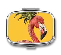 Cartoon Flamingo Pill Case Box with 2 Compartment Medicine Vitamin Organizer for Purse Pocket 5.5x4cm