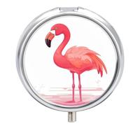 Cartoon Flamingo Pill Organizer 3 Compartment Travel Pillbox with Mirror Daily Medicine Pill Case Metal Pill Box for Purse & Pocket Portable Small Medicine Box Round Vitamin Case Container