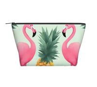 Cartoon Flamingo Pineapples Print Makeup Bag Trapezoid Travel Cosmetic Organiser Stylish Storage for Beauty & Gifts for Women Girls