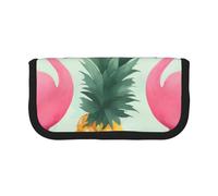 Cartoon Flamingo Pineapples Printed Canvas Pencil Case, Spacious Pen Pouch for School, Office and Travel