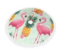 cartoon flamingo pineapples Printed Christmas Tree Skirt 48 inch with Tassel Tree Base Cover for Xmas Tree Christmas Decorations