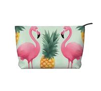 Cartoon Flamingo Pineapples Printed Corduroy Makeup Bag for Women Cute Make up Bag Travel Cosmetic Bag with Wristlet