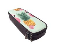 Cartoon Flamingo Pineapples Printed Leather Flip Pencil Case - Multifunctional Organizer for School, Office & Travel