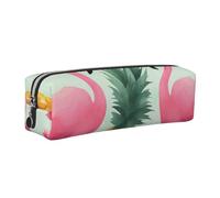 Cartoon Flamingo Pineapples Printed Leather Pencil Case Cute Stationery Organizer Simple Makeup Bag Pen Pouch, Silver Zipper