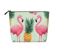Cartoon Flamingo Pineapples Printed Make up Bag Linen Toiletry Bag Personalized Travel Makeup Cosmetic Bag for Women Mom