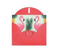 cartoon flamingo pineapples Prints Pearl Paper Horizontal Festival Greeting Card for Birthday Cards and All Occasions, Red