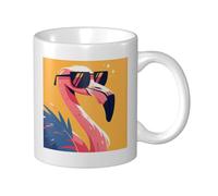 Cartoon Flamingo Wearing Sunglasses Ceramic Cup, Elegant Coffee Mug Tee Drinkware Water Cup for Home Office 11oz