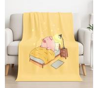 Cartoon Fleece Blanket, Soft Microfiber Throw with Yellow Pink Animation Minimalist Piglet Print, Lightweight Warm Bed Blanket Provides Comfort and Warmth for Bedroom 52in × 59in (130cm × 150cm)