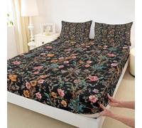 Cartoon Floral Boys Girls Bed Sheet,Flowers Leaf Plant Spring Room Decor,Natural Botanical Rustic Garden Kids Single Size Fitted Sheet,Pink Orange Bedding Set,1 Pillowcase(No Flat)